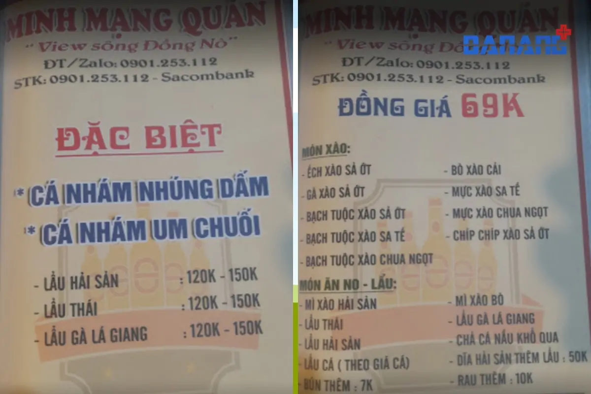 menu quán nhậu hòa quý đà nẵng
