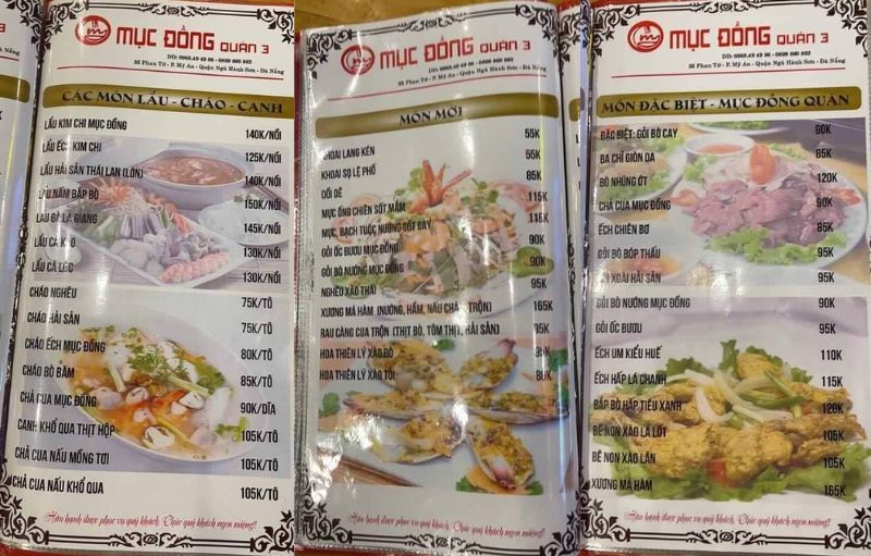 menu Mục Đồng Quán