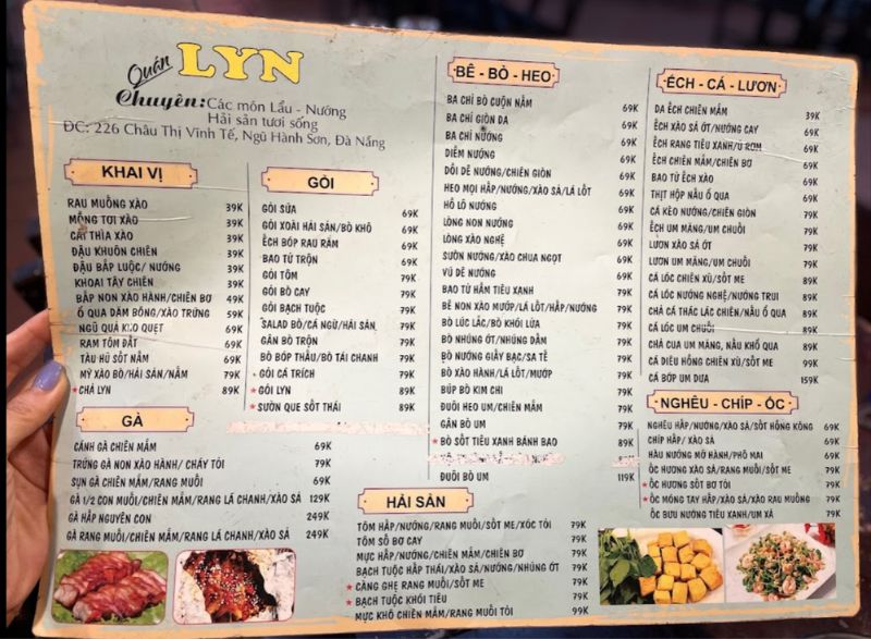 menu quán nhậu Lẩu & Nướng Lyn