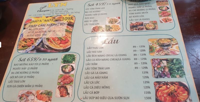 menu quán nhậu Lẩu & Nướng Lyn