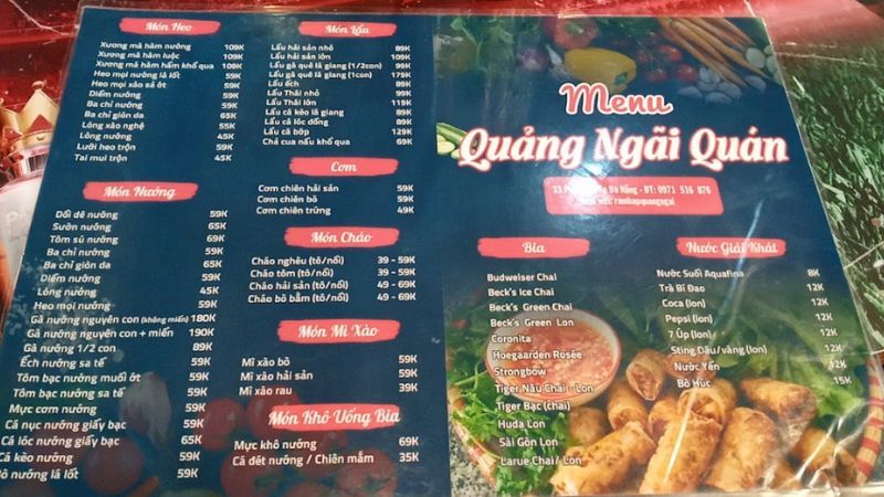 menu quán nhậu Quảng Ngãi