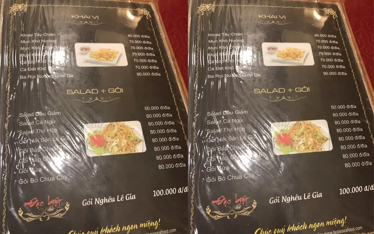 Menu Nhà hàng Lê Gia 2