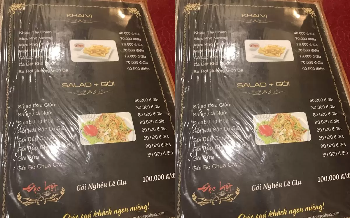 Menu Nhà hàng Lê Gia 2