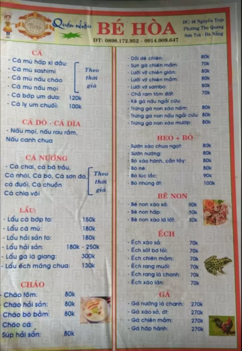 Bật mí 10 quán nhậu Sơn Trà Đà Nẵng ngon rẻ bất ngờ 45 Menu quán nhậu Bé Hòa