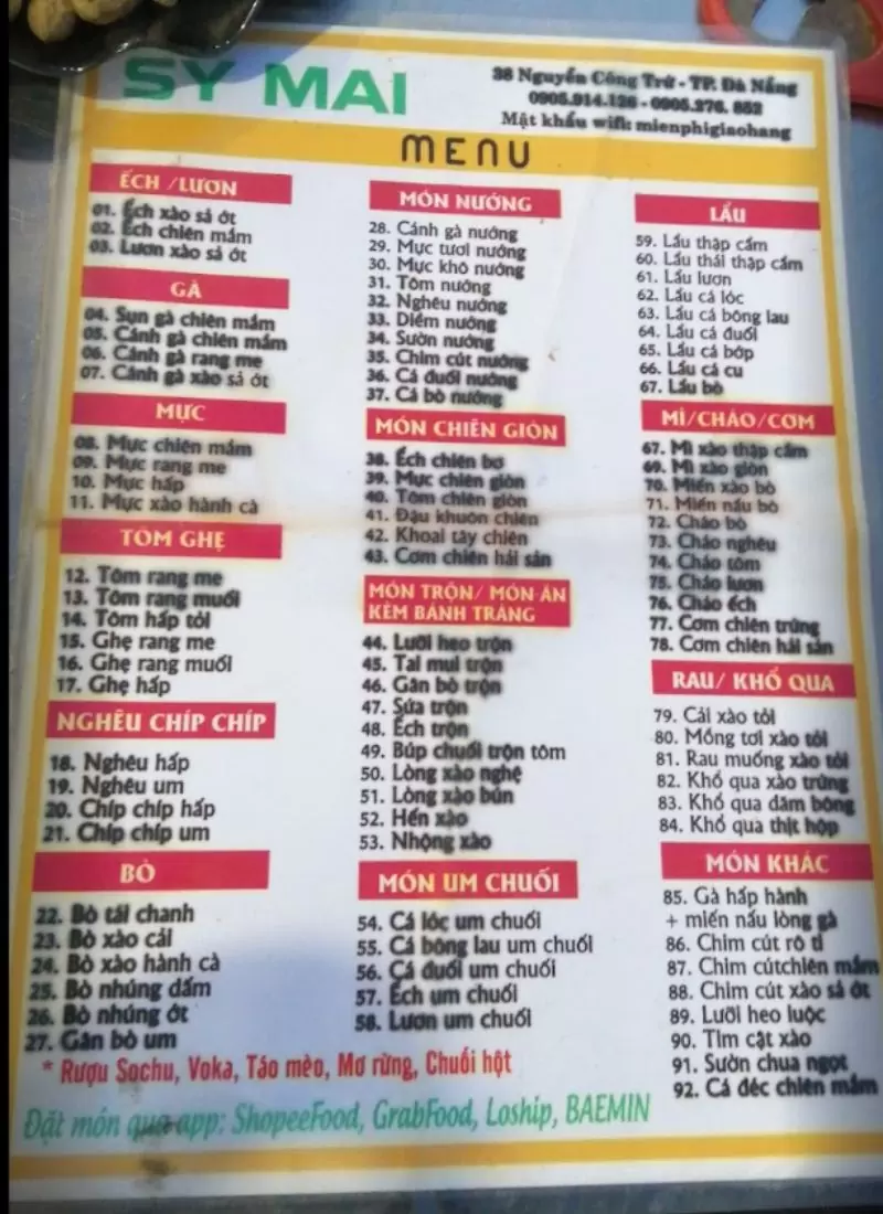 Bật mí 10 quán nhậu Sơn Trà Đà Nẵng ngon rẻ bất ngờ 53 menu quán nhậu Sỹ Mai