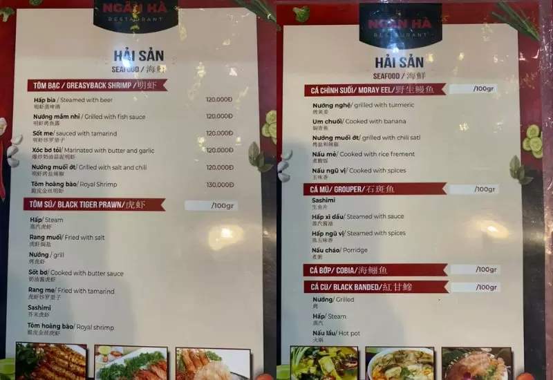 Bật mí 10 quán nhậu Sơn Trà Đà Nẵng ngon rẻ bất ngờ 31 Menu quán nhậu Ngân Hà