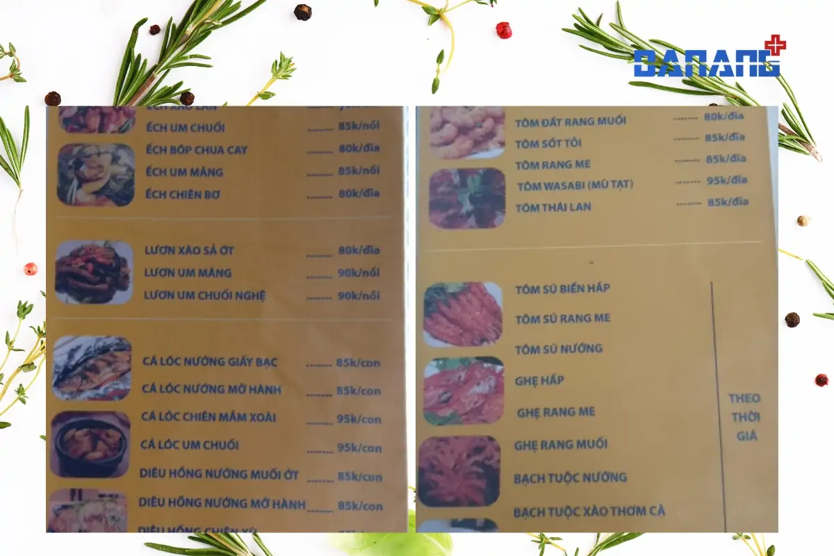 Menu tham khảo của tâm mao quán