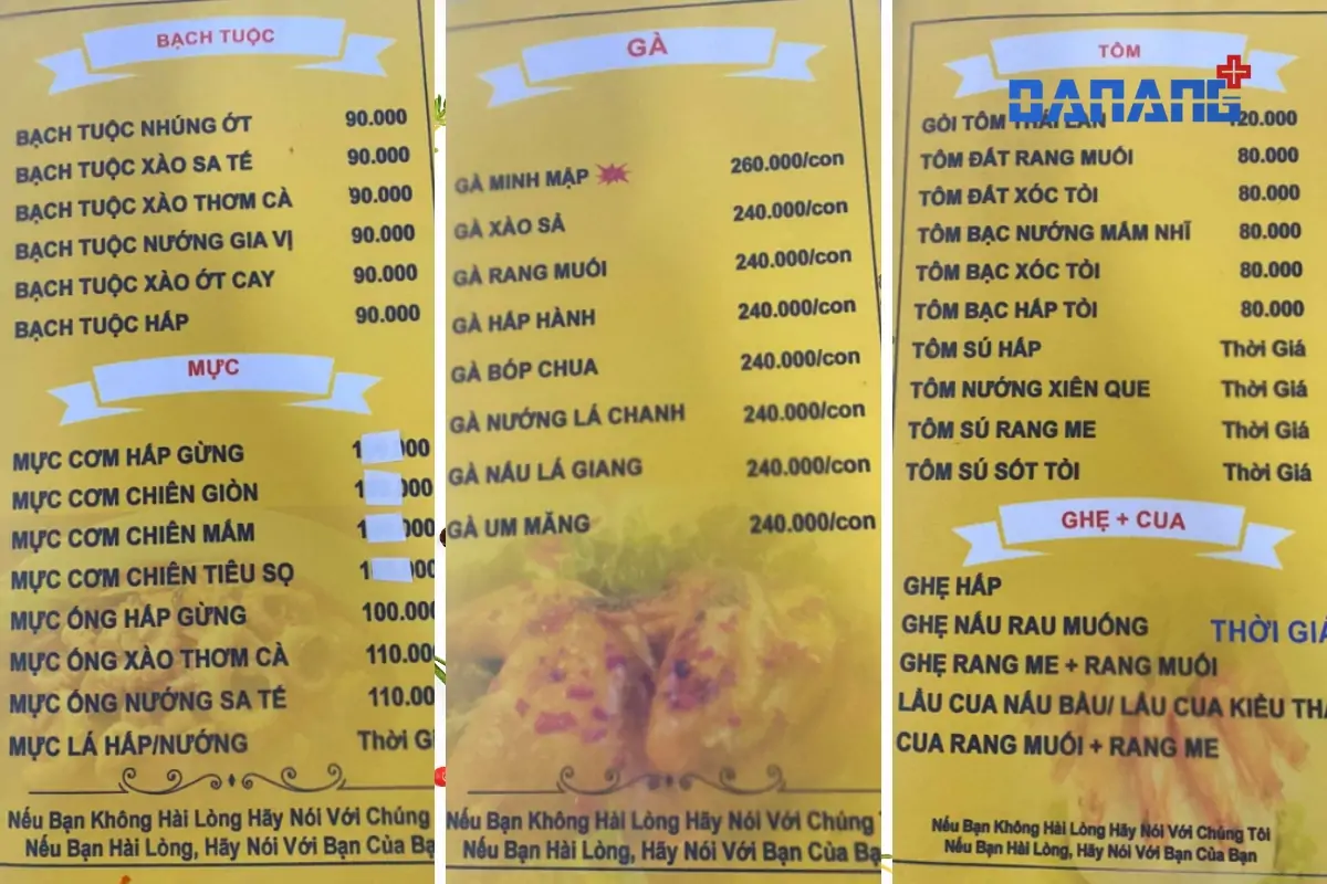 menu tham khảo quán minh mập