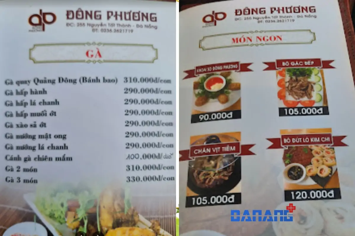 menu tham khảo đông phương quán