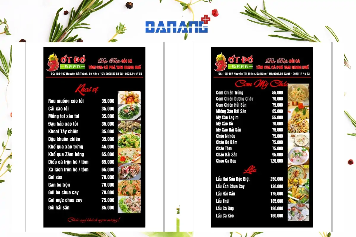 menu quán ớt đỏ
