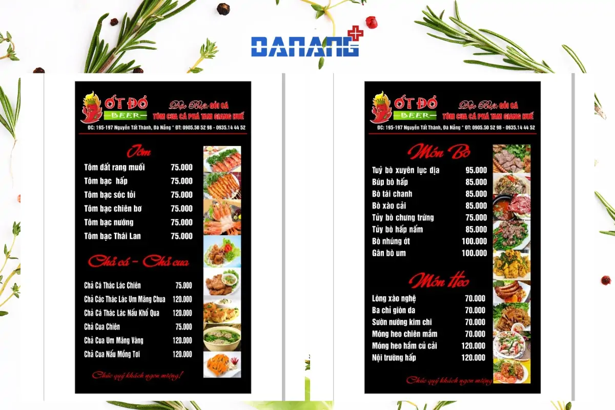 menu quán ớt đỏ