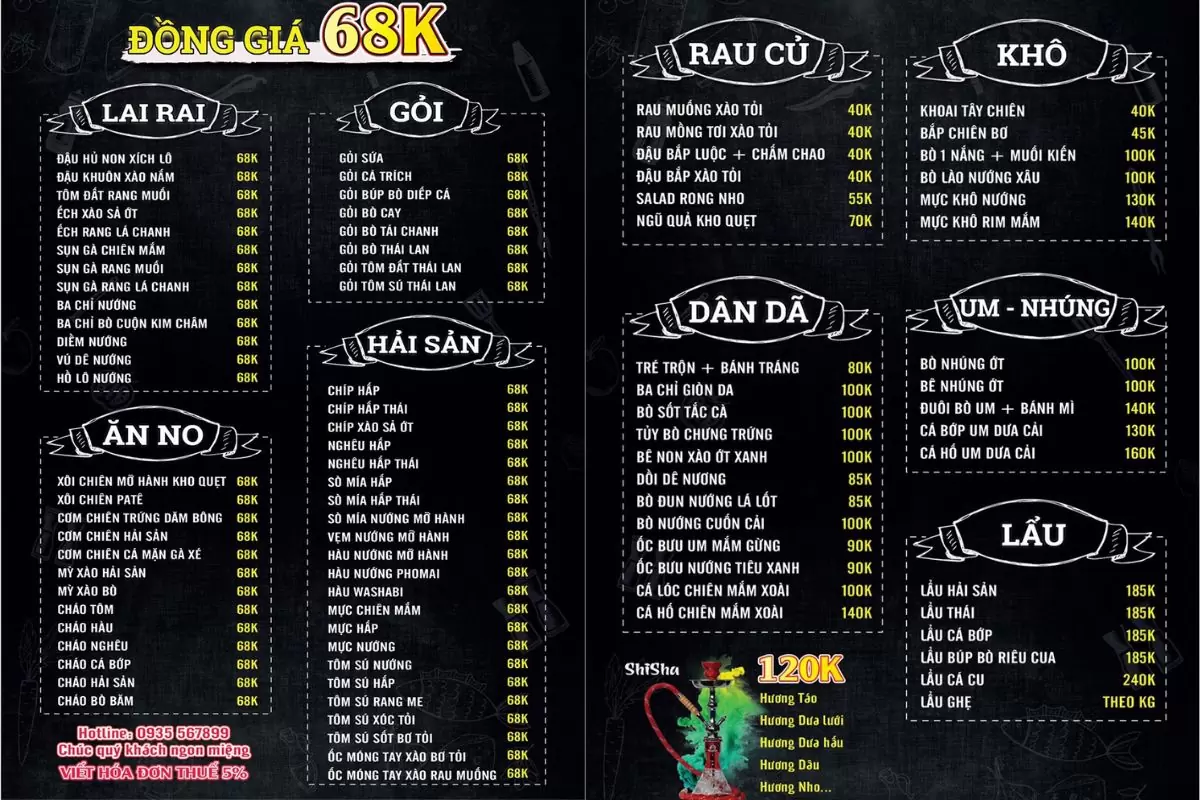 Menu Quán Nhậu Xích Lô