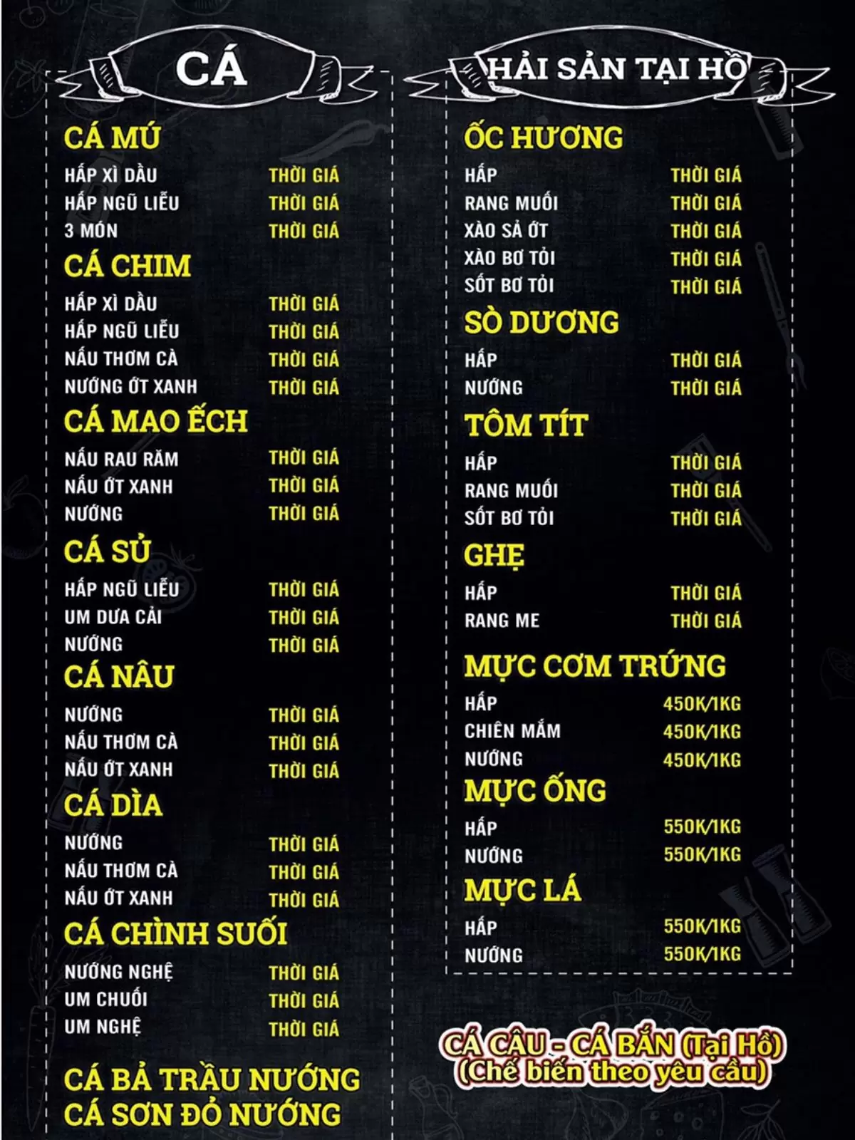 Menu Quán Nhậu Xích Lô