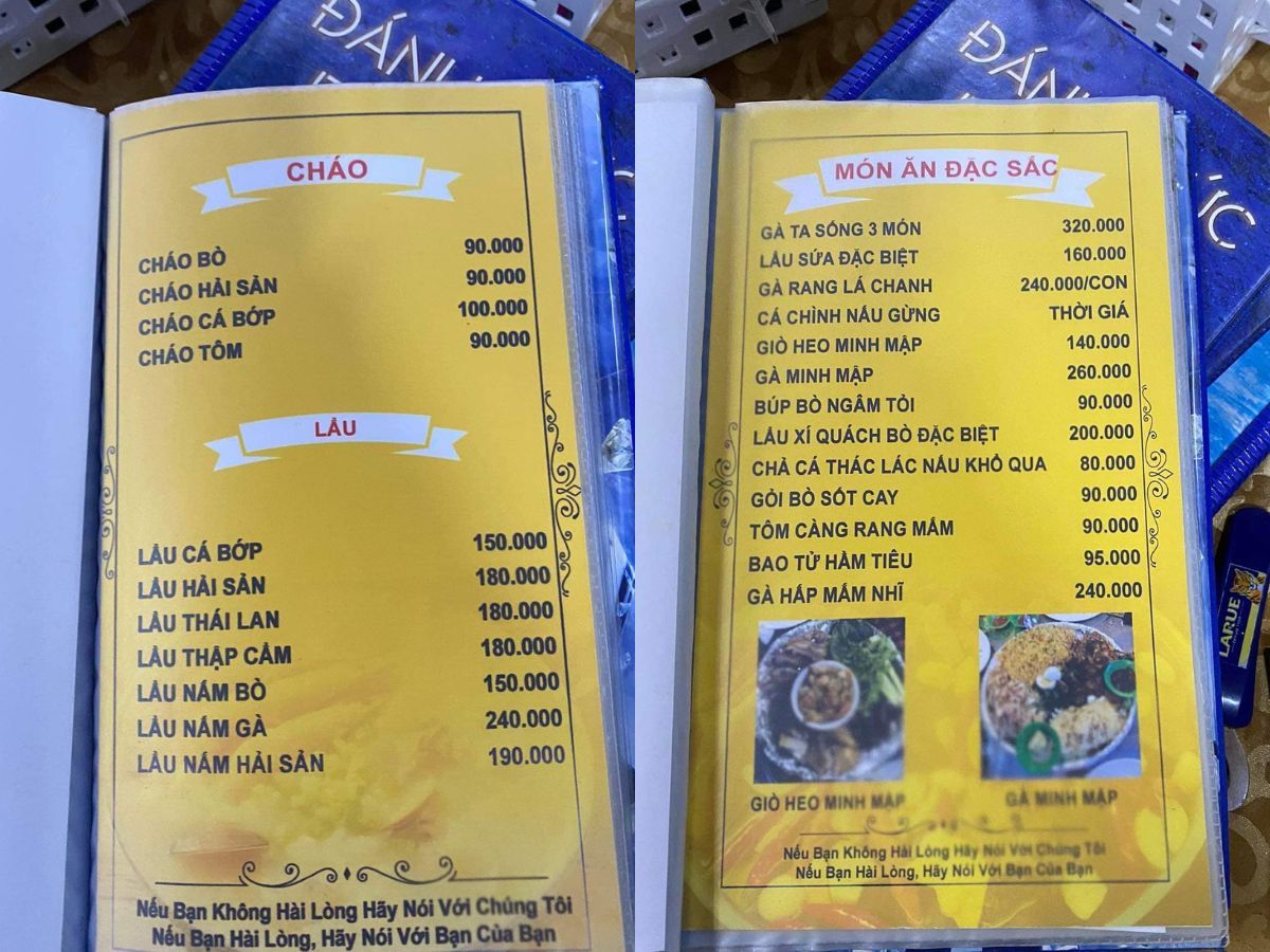 menu quán nhậu Minh Mập
