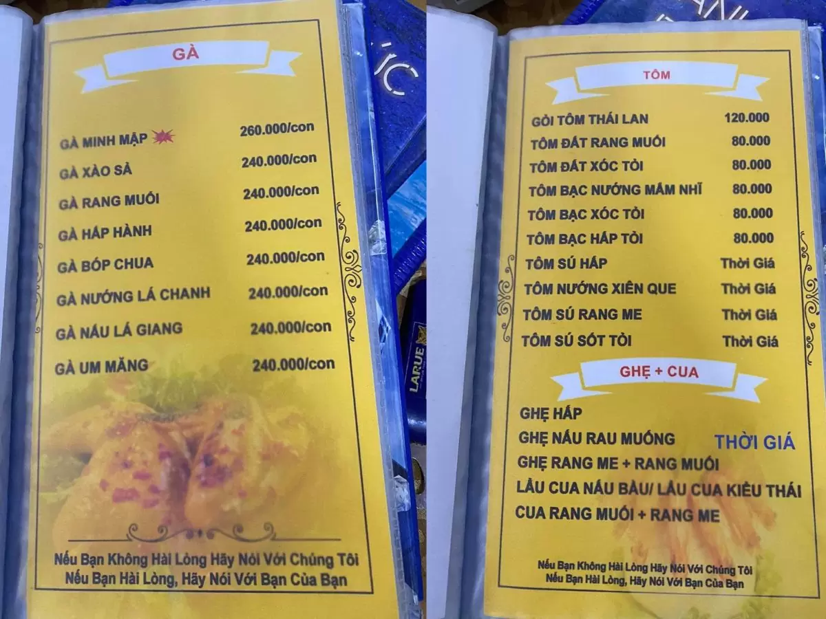 menu quán nhậu Minh Mập