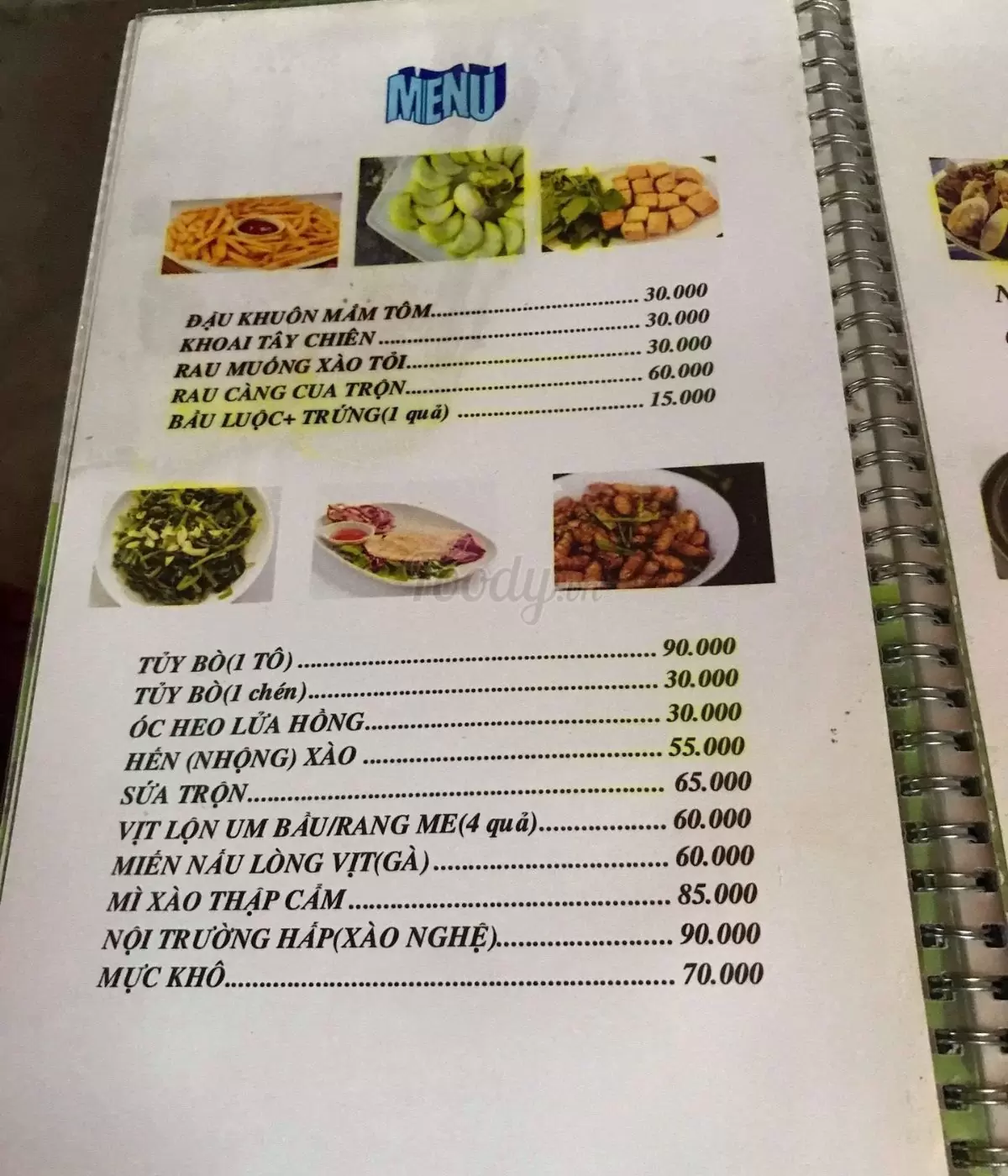 Menu Quán Hùng Xiệc