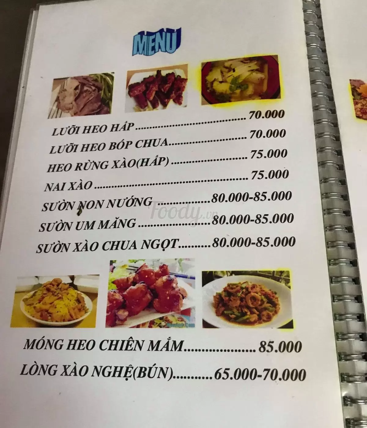 menu Quán Hùng Xiệc