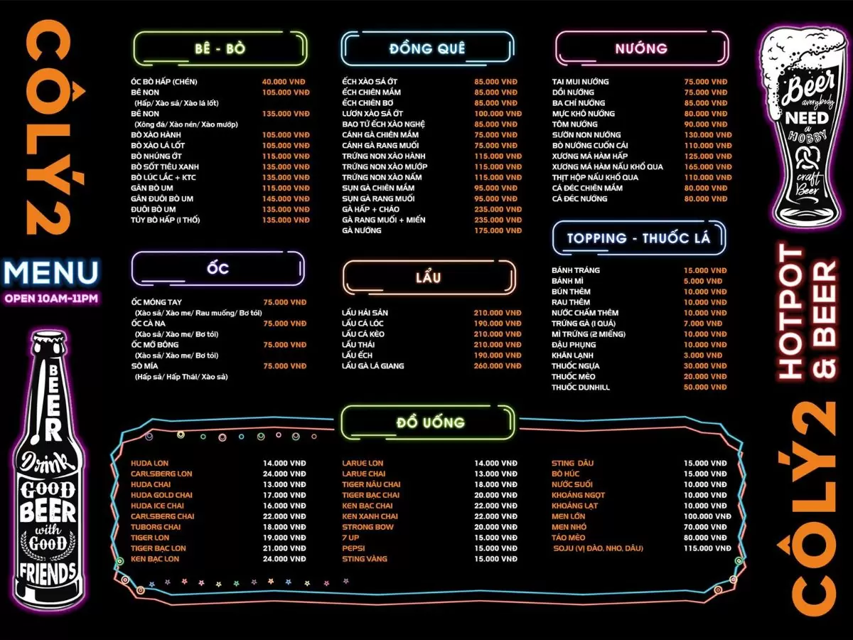 menu quán Cô lý 2