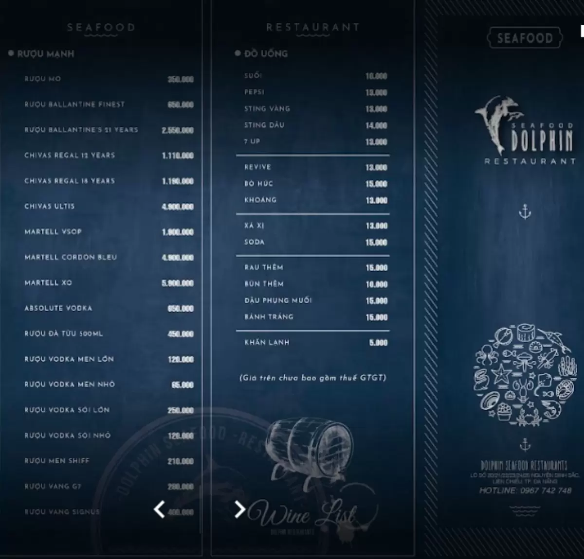 Menu Dolphin seafood restaurant