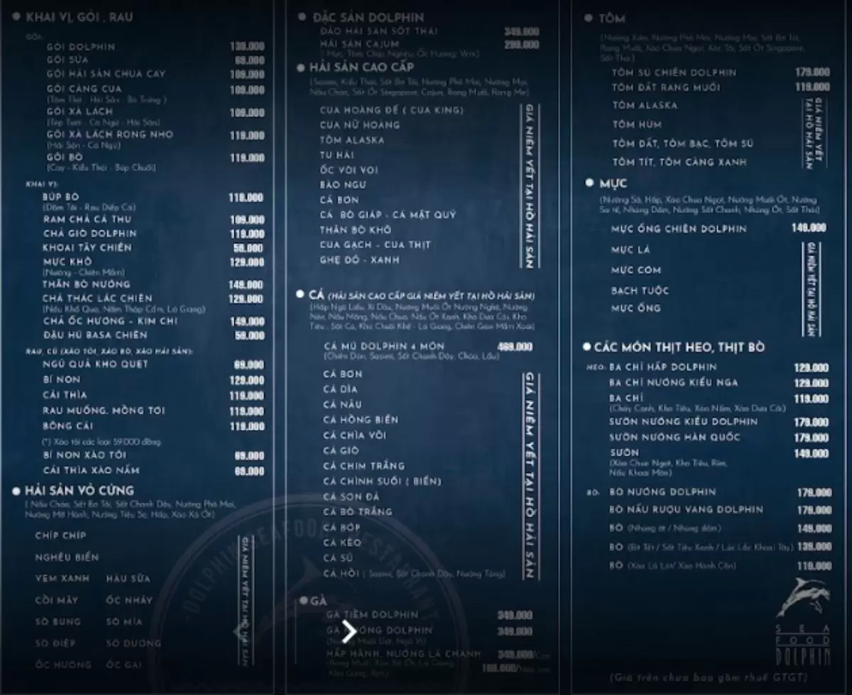 Menu Dolphin seafood restaurant