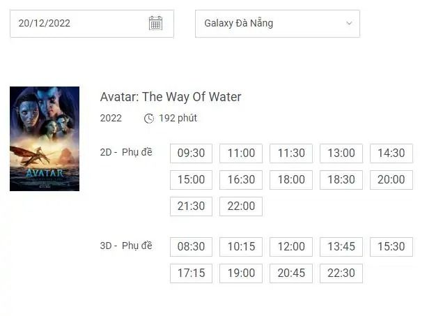 Lịch chiếu phim Avatar 2 tại rạp Galaxy