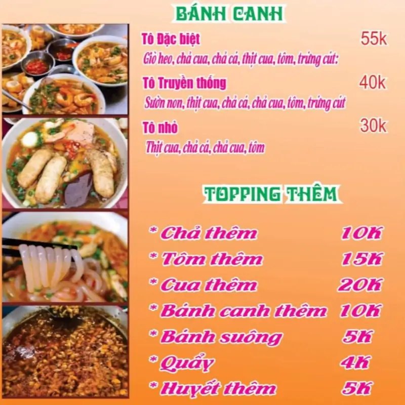 Menu quán Bánh Canh Cua - Quân Nguyễn