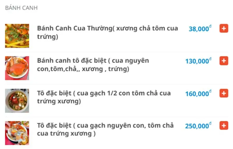 Menu quán Bánh canh cua - Ốc Nghiêm
