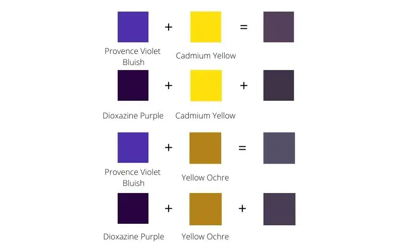 Cách pha màu tím: Cứ pha là lên màu chuẩn không cần chỉnh 33 Ví dụ về màu tím khi pha thêm màu vàng