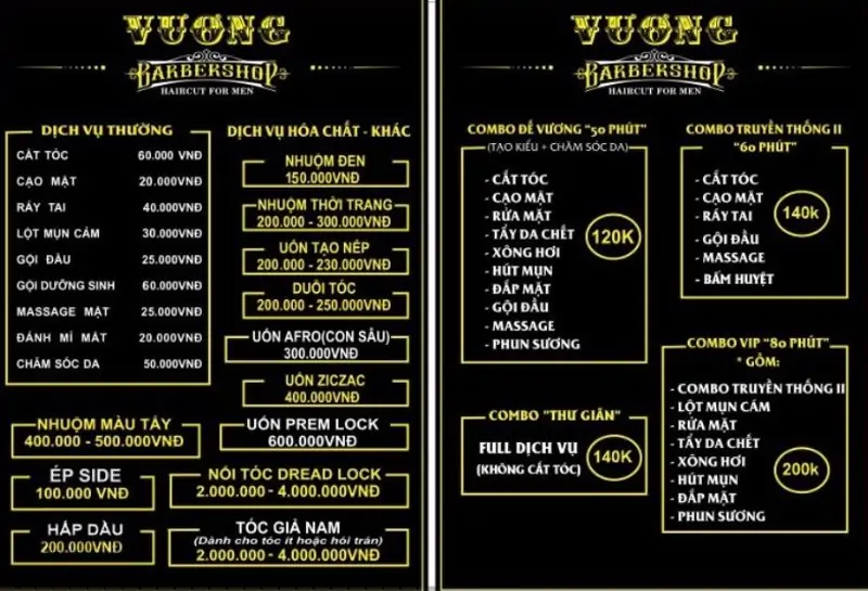 Giá dịch vụ cắt tóc tại Vương Barber Shop