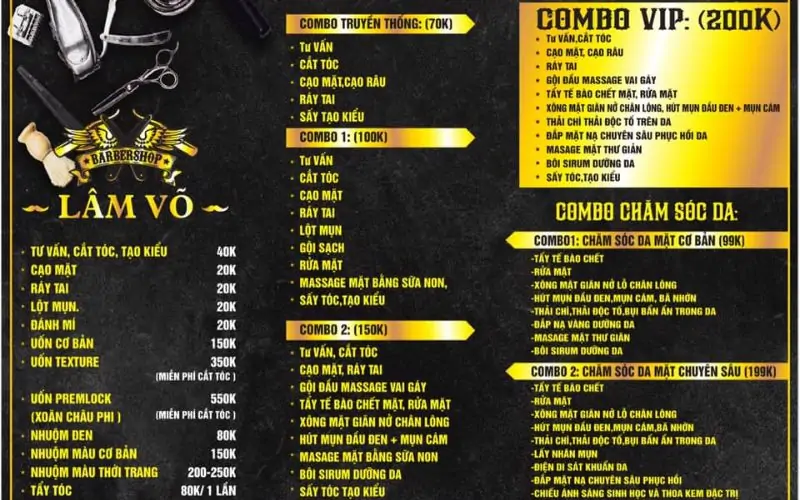 Giá cắt tóc tại Lâm Võ Barbershop