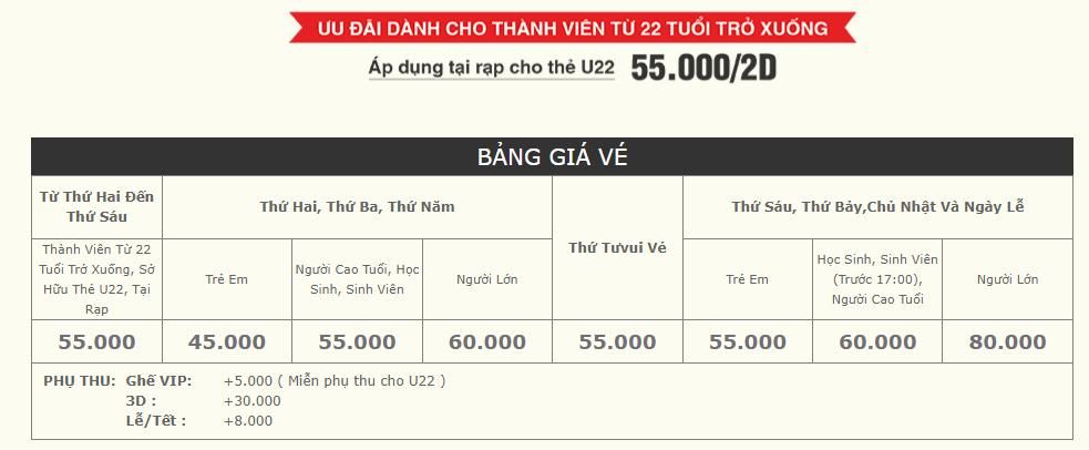 Bảng giá vé xem phim tại CGV Vincom Center Bà Triệu
