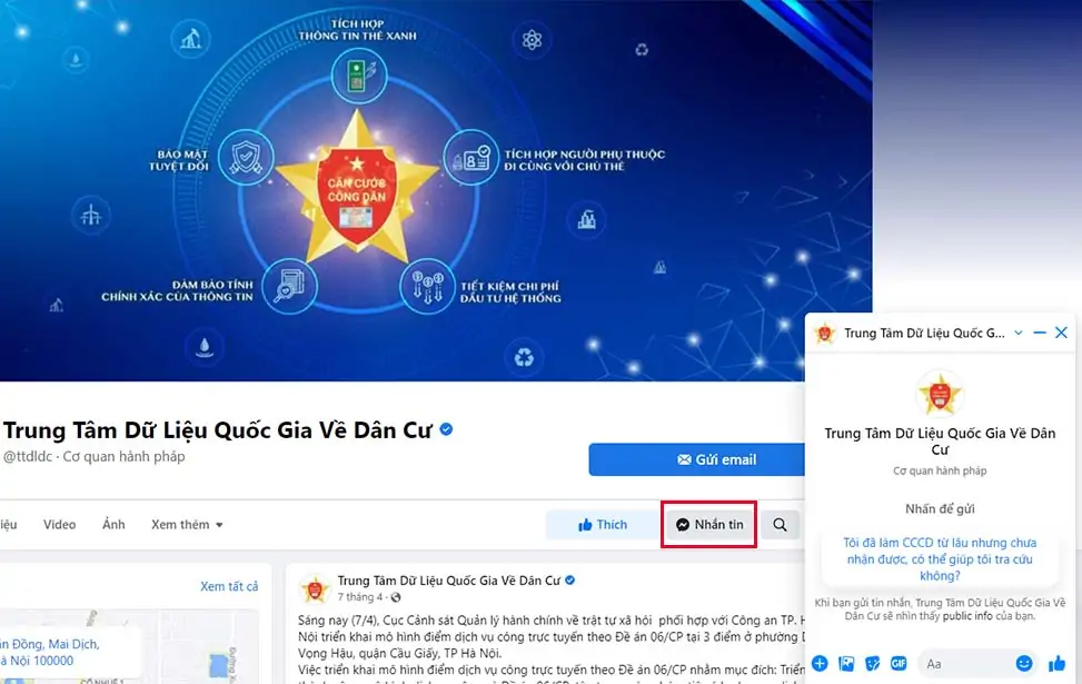 Tra cứu CCCD qua tin nhắn Facebook