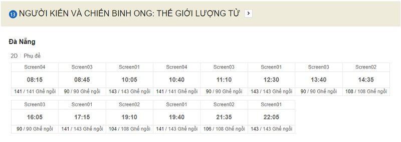 Lịch chiếu phim Người Kiến và Chiến binh Ong rạp Lotte Cinema Đà Nẵng