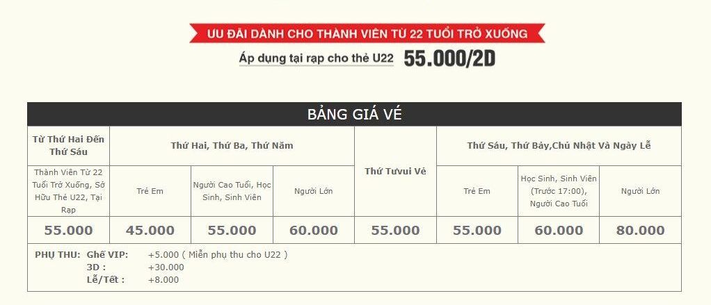 Giá vé xem phim rạp CGV Đà Nẵng