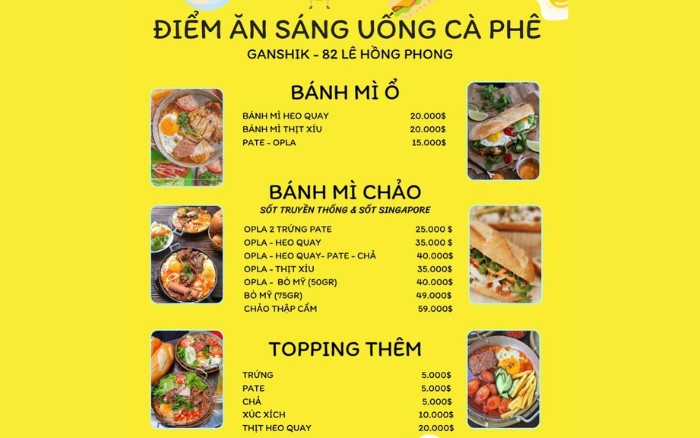 menu của quán Ganshik