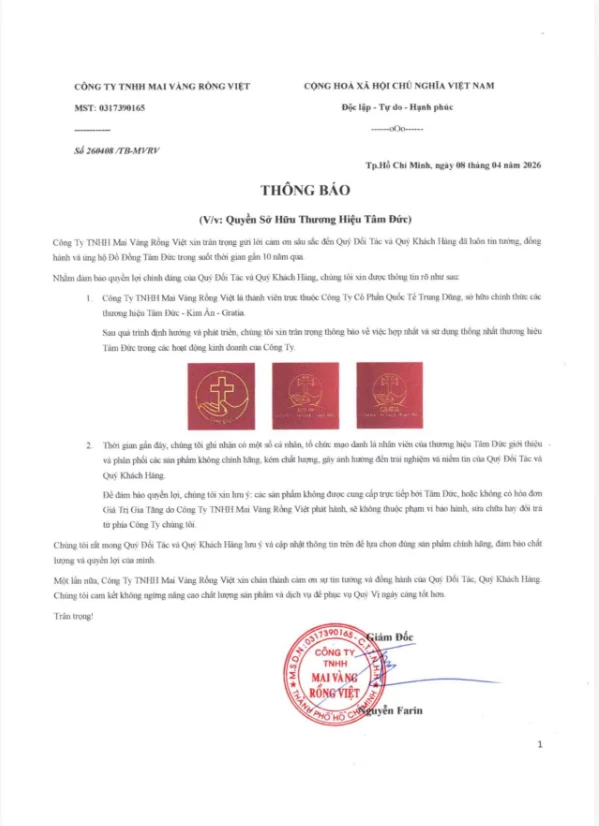 Vật phẩm Công giáo Tâm Đức công bố quyền sở hữu trí tuệ đối với tên thương hiệu 2 screenshot 20260617 144414